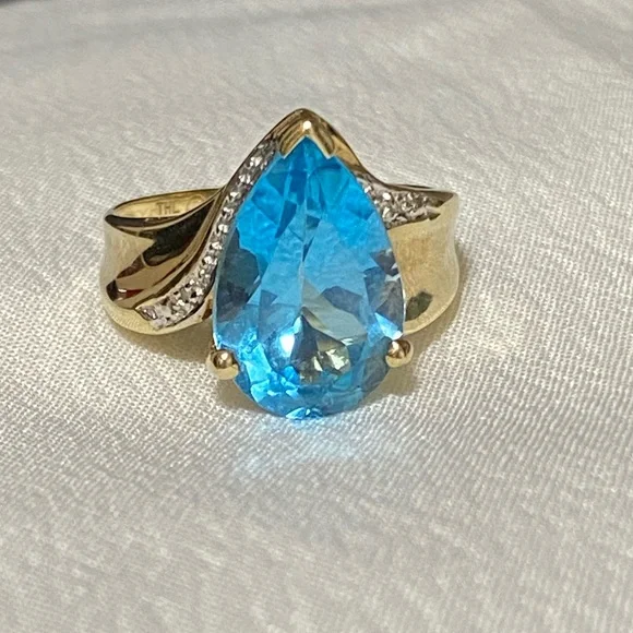 💍VNTG Samuel Aaron Blue Topaz Diamond Gold 10K THL-Size 7.25 Price is FIRM - Picture 8 of 17